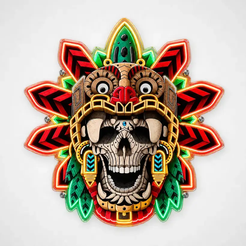 Aztec Skull Mandala LED wall art, unlit