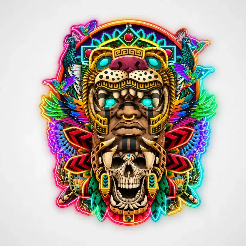 Aztec Skull LED wall art, unlit