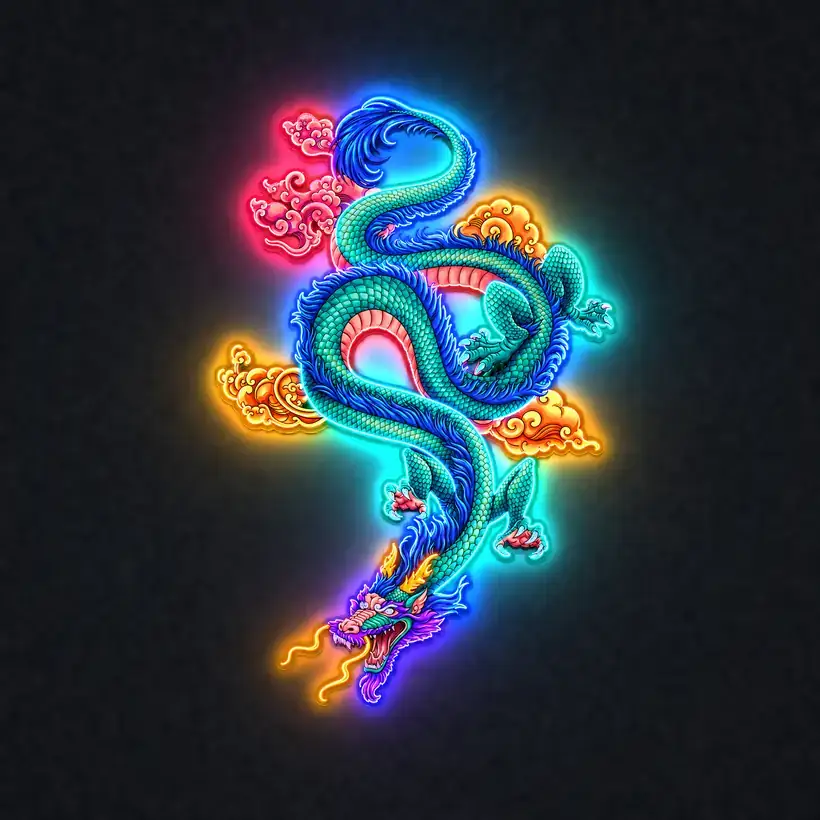 Chinese Dragon LED wall art, lit