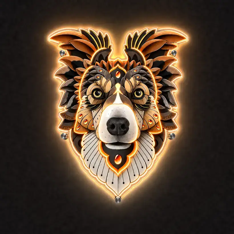 Collie LED wall art, lit