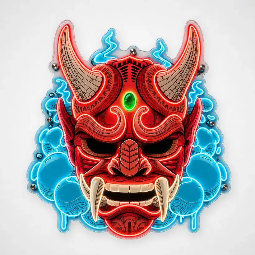 Hannya Mask LED wall art, unlit