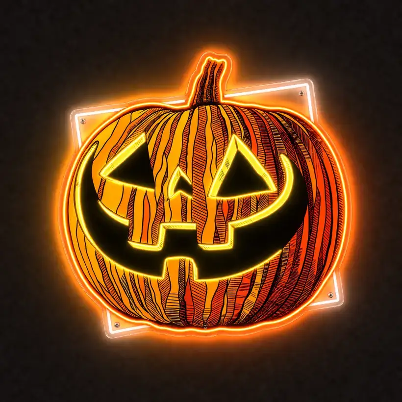 Jack-O-Lantern LED wall art, lit