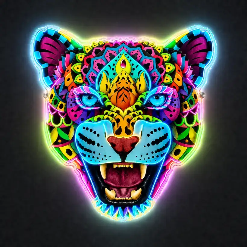 Mandala Jaguar LED wall art, lit