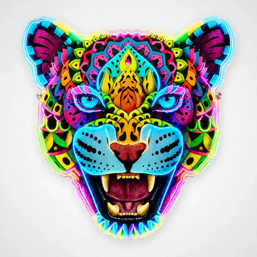 Mandala Jaguar LED wall art, unlit