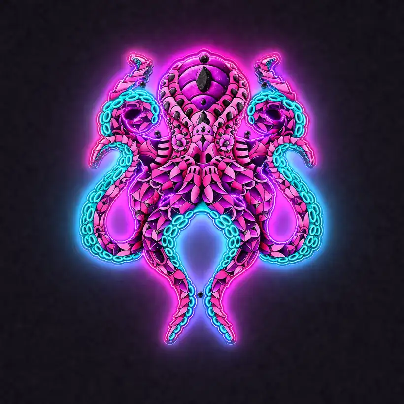 Octopus LED wall art, lit