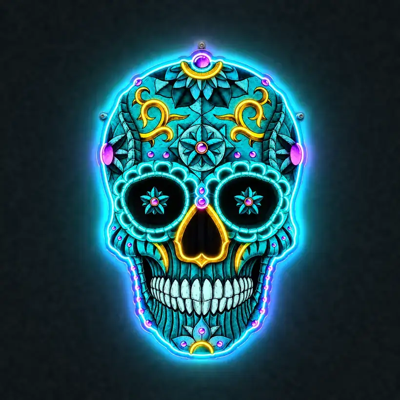 Sugar Skull — Blue LED wall art, lit