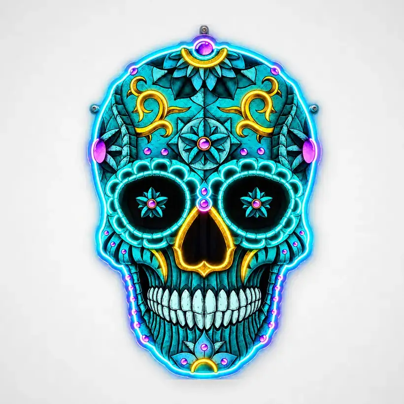 Sugar Skull — Blue LED wall art, unlit