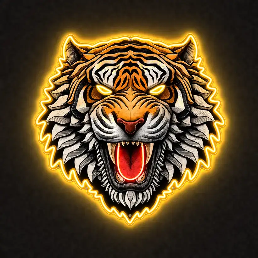 Tiger LED wall art, lit
