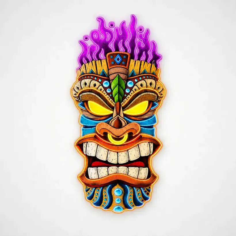 Tiki artwork with LED lights off
