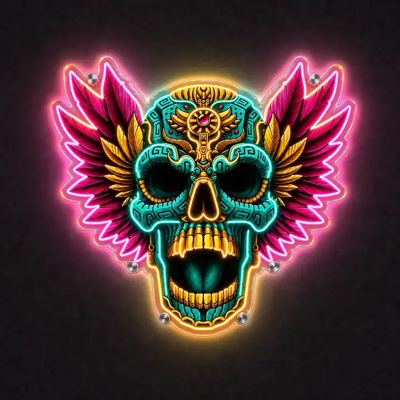 Winged Skull LED wall art, lit