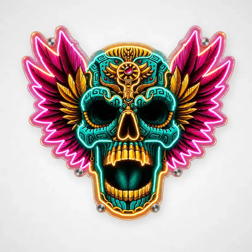 Winged Skull LED wall art, unlit